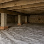 Slab vs Crawl Space Foundations: Pros, Cons & DIY Tips Crawl space under a home showing brick foundation walls, concrete block piers, and vapor barrier flooring.