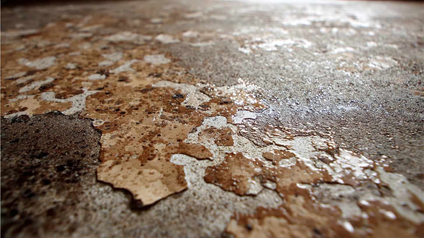 Basement epoxy floor showing peeling and bubbling