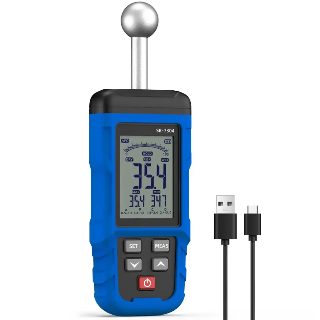 Effix pinless wood moisture meter with digital display and charging cable